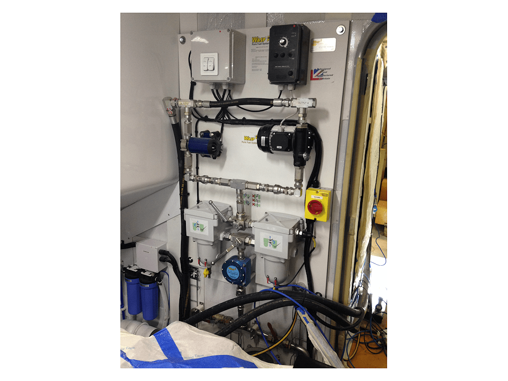 Custom marine Fuel polishing(This fuel polishing system was custom built to a marine customer's specification to provide regular filtration of the fuel on-board.)